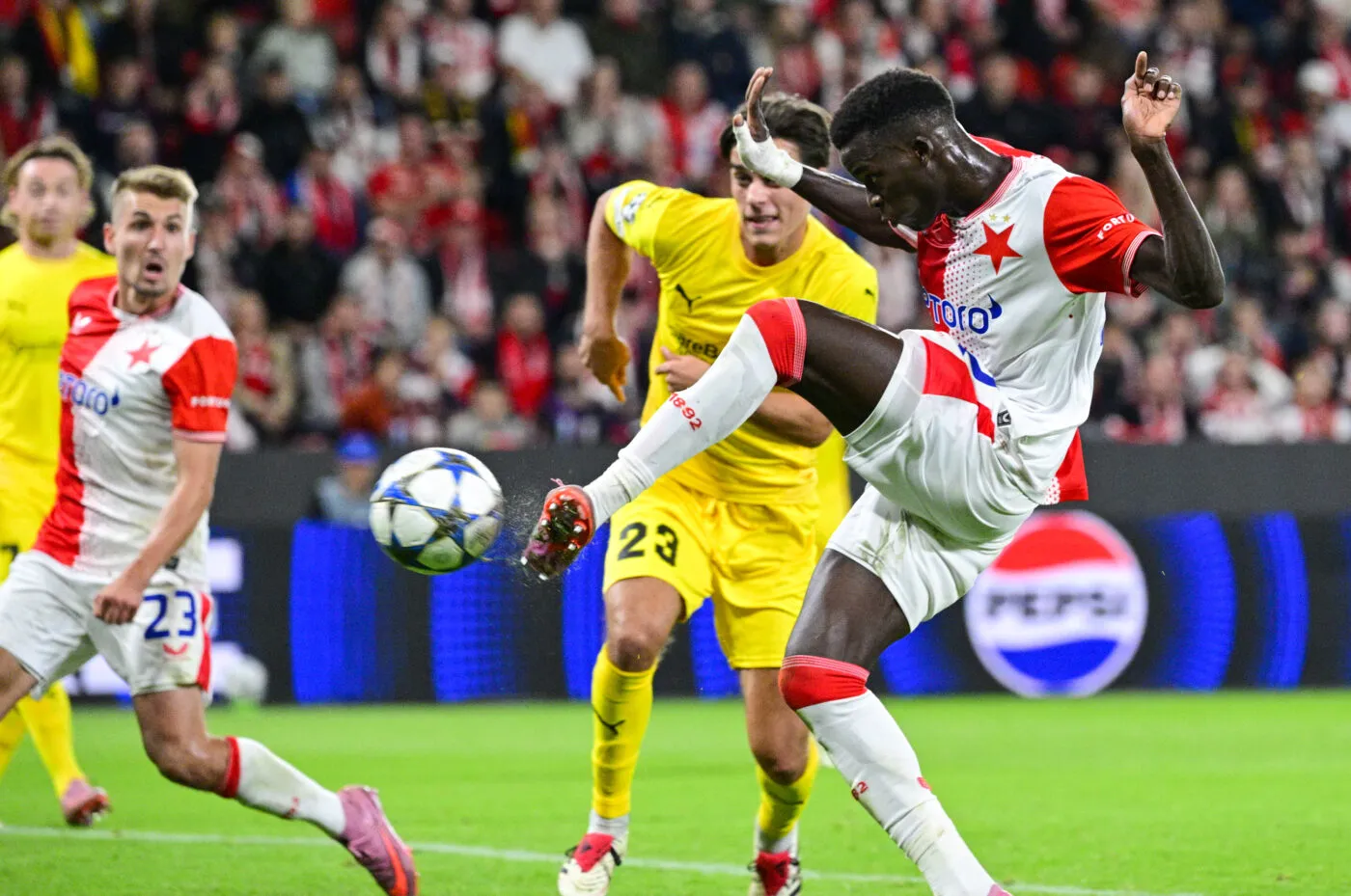 Youssoupha Mbodji of Slavia scores during the Football Champions League 1st round match Slavia Praha vs Bodo/Glimt in Prague, Czech Republic, September 17, 2025. (CTK Photo/Vit Simanek)   - Photo by Icon Sport