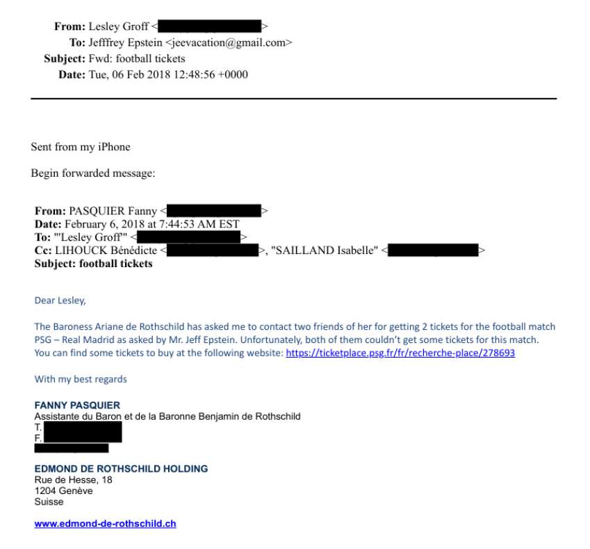 Quand Jeffrey Epstein tentait de se faire inviter à PSG – Real Madrid en 2018