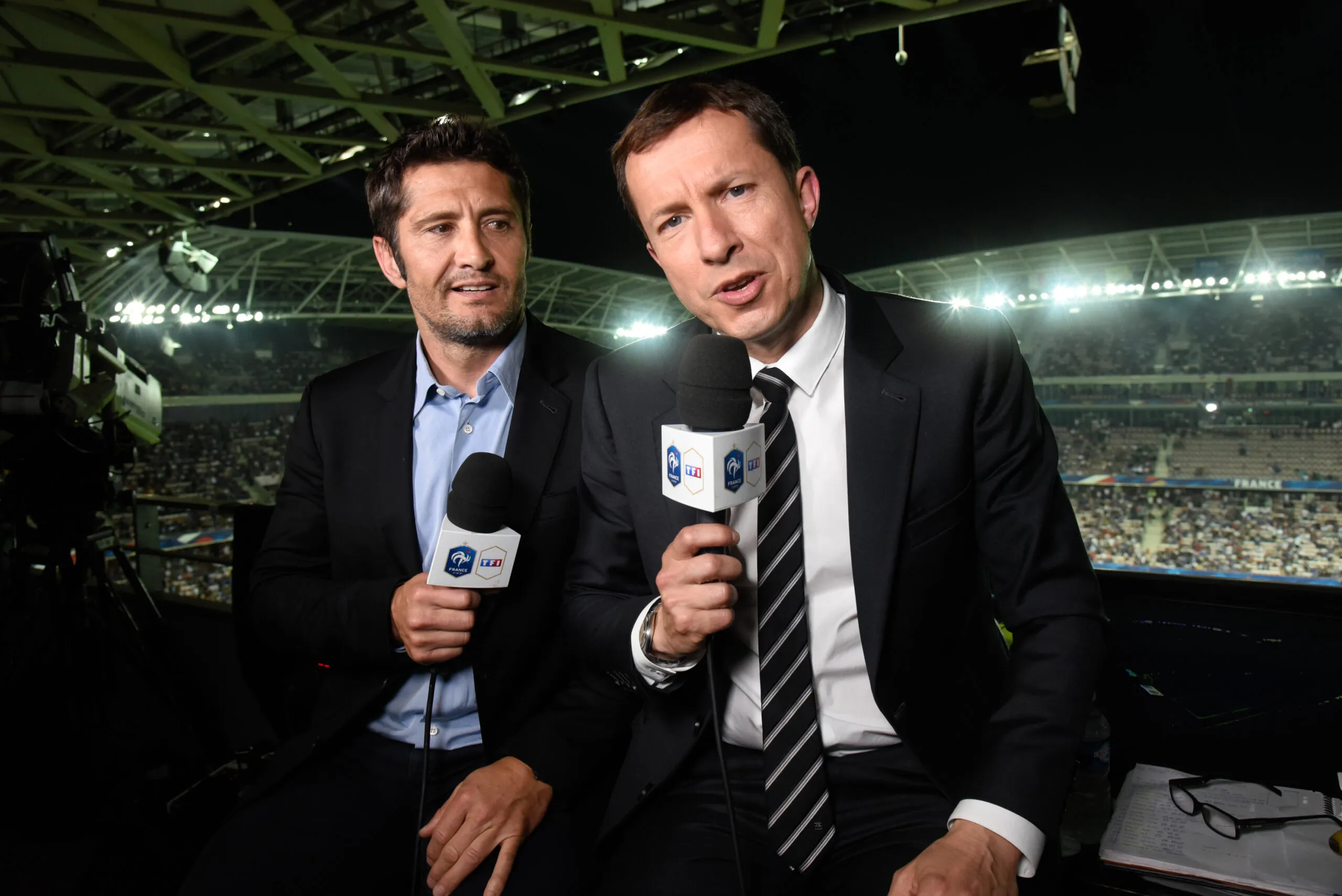 Gregoire Margotton and Bixente Lizarazu of TF1 during the International Friendly match between France and Italy at Allianz Riviera Stadium on June 1, 2018 in Nice, France. (Photo by Pascal Della Zuana/Icon Sport) – Photo by Icon Sport