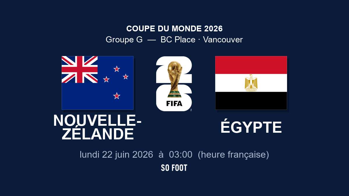 Sur quelle chaîne regarder le match Nouvelle-Zélande – Égypte ?