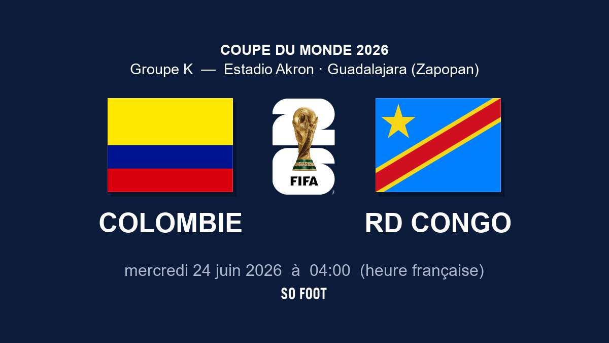Sur quelle chaîne regarder le match Colombie – RD Congo ?