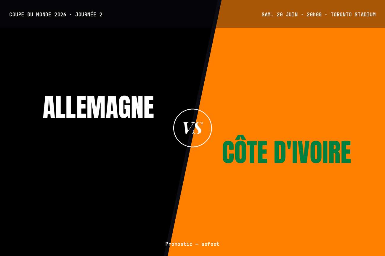 Pronostic Allemagne Côte d’Ivoire : analyse, cotes et prono Coupe du monde 2026
