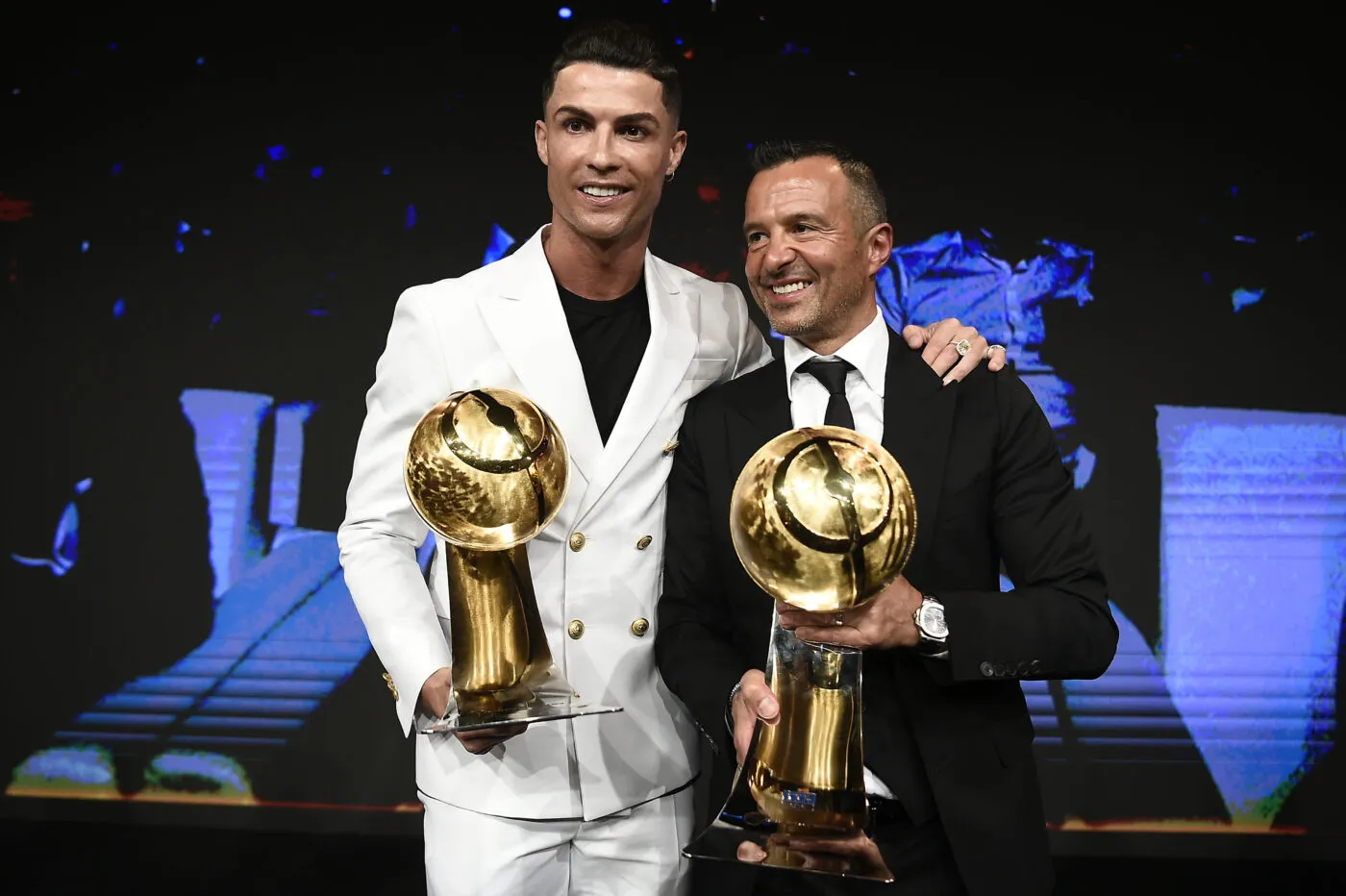 Foto Fabio Ferrari - LaPresse 29 Dicembre 2019 Dubai ( Emirati Arabi ) Sport Globe Soccer Award 2019 - Undicesima Edizione. Nella foto: Cristiano Ronaldo, Jorge Mendes  photo Fabio Ferrari  / LaPresse December 29, 2019 Dubai (Unated Arab Emirate) Sport Globe Soccer Award 2016 - 11th Edition. In the pic: Cristiano Ronaldo, Jorge Mendes   - Photo by Icon Sport