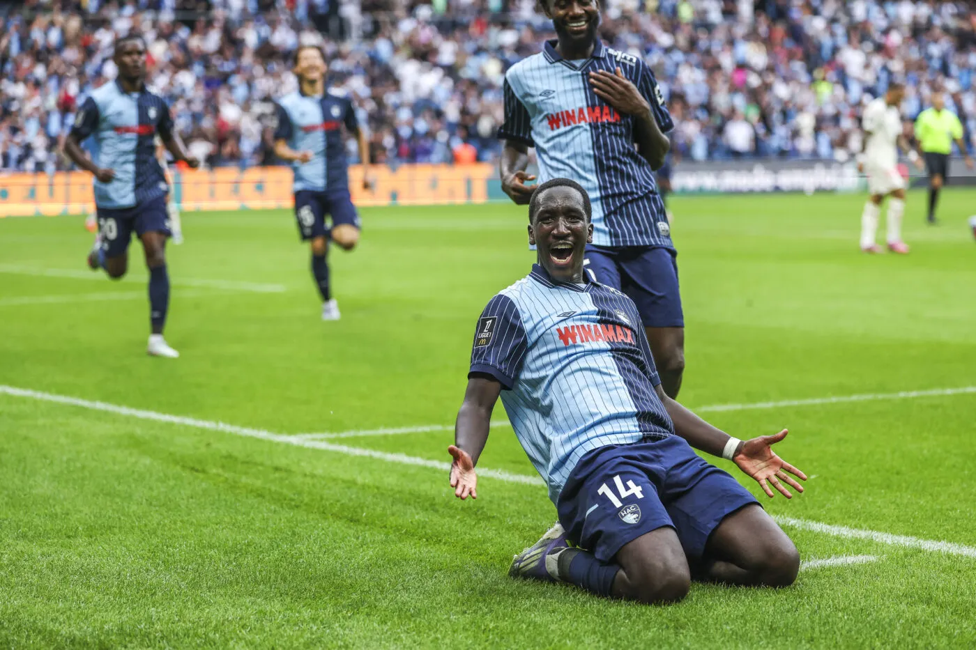 Rassoul NDIAYE of Le Havre AC celebrates his goal during the Ligue 1 McDonald's match between Le Havre and Nice at Stade Oceane on August 31, 2025 in Le Havre, France. (Photo by Johnny Fidelin/Icon Sport)   - Photo by Icon Sport