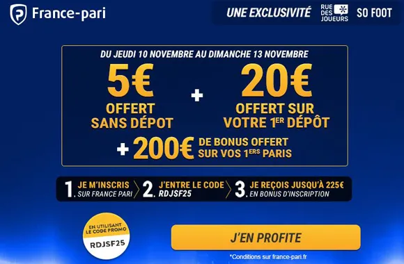 Exclu SoFoot : 225€ offerts pour miser chez France-Pari dont 5€ sans dépôt