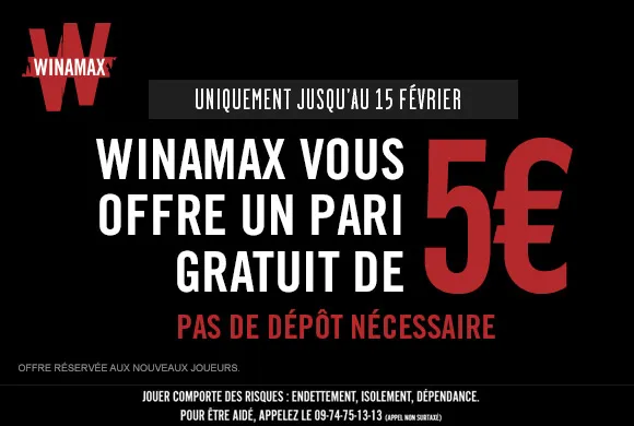 C1/C3 : 5€ offerts sans dépôt chez Winamax !