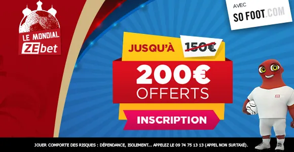 200€ offerts par ZEbet pour miser sur les 1/4 de finale de samedi