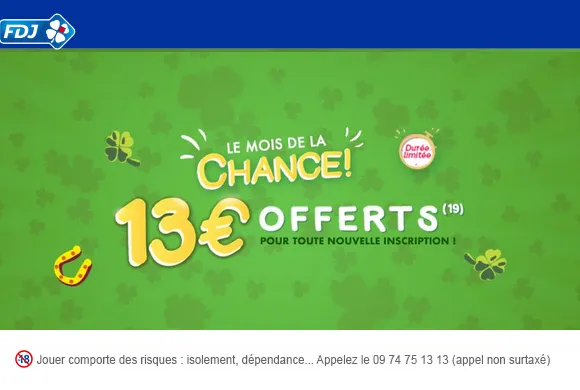 Bonus FDJ : 13€ OFFERTS pour jouer à l&rsquo;Euro Millions et au LOTO !