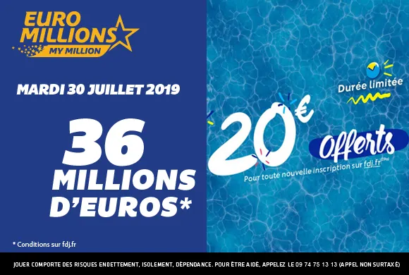 Euro Millions avec 36 Millions à gagner et 20€ offerts pour jouer !