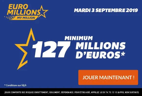 EuroMillions : 127 millions d&rsquo;€ à gagner + 1 millionnaire garanti ce mardi