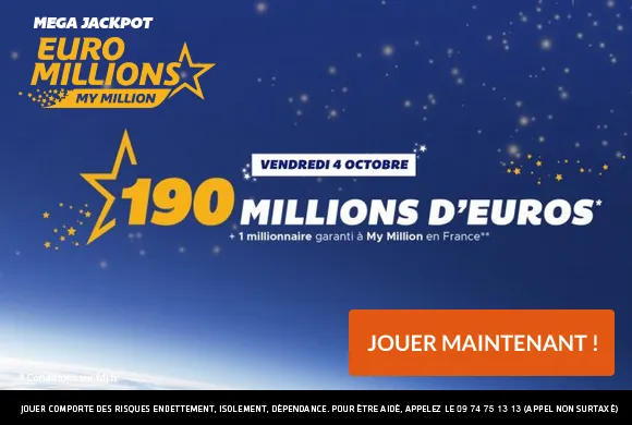 EuroMillions : 190 millions d&rsquo;€ à gagner + 1 millionnaire garanti ce vendredi