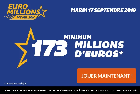 EuroMillions : 173 millions d&rsquo;€ à gagner + 1 millionnaire garanti ce mardi