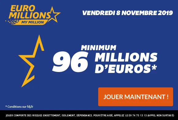 EuroMillions : 96 millions d&rsquo;€ à gagner + 1 millionnaire garanti ce vendredi
