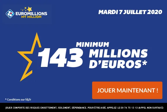 EuroMillions : 143 millions d'€ à gagner + 1 millionnaire garanti ce mardi