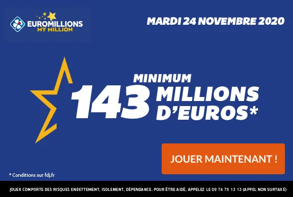 EuroMillions : 143 millions d&rsquo;€ à gagner + 1 millionnaire garanti ce mardi