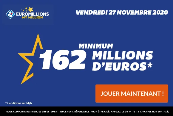 EuroMillions : 162 millions d&rsquo;€ à gagner + 1 millionnaire garanti ce vendredi