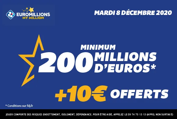 EuroMillions : 200 millions d&rsquo;€ à gagner ce mardi + 10€ offerts pour jouer sur FDJ.fr