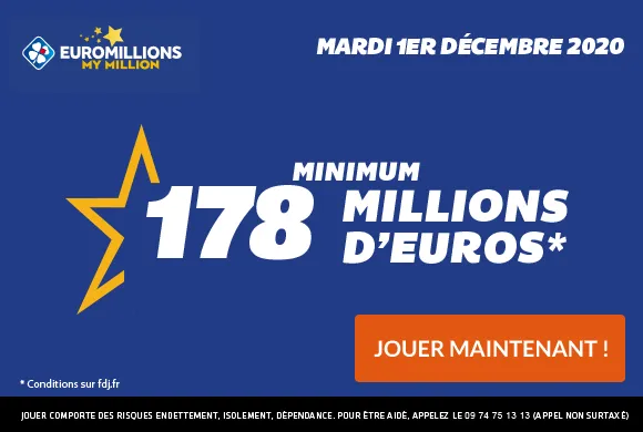 EuroMillions : 178 millions d&rsquo;€ à gagner + 1 millionnaire garanti ce mardi