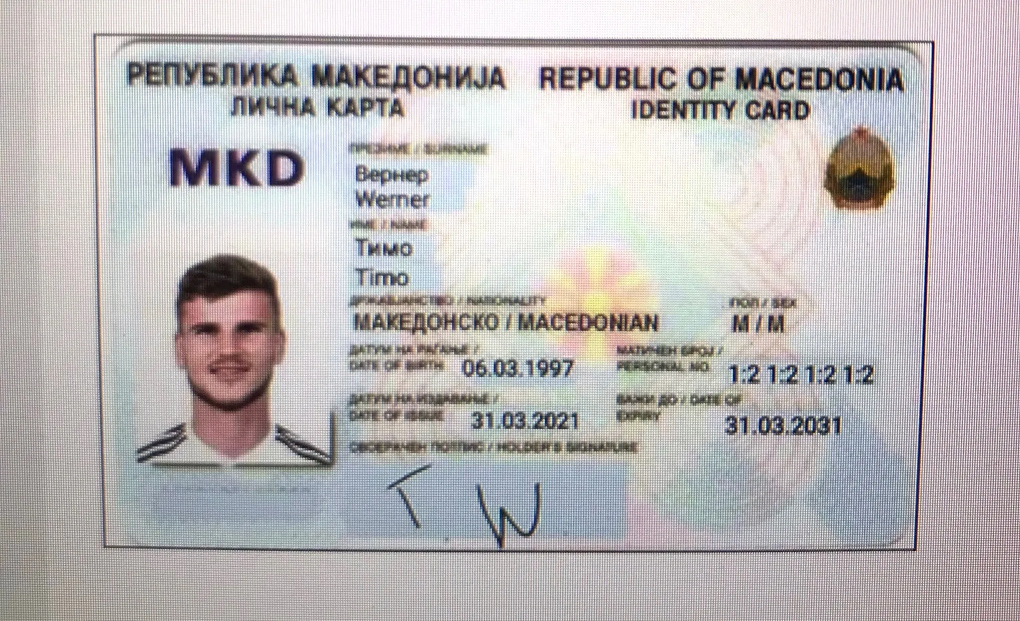 Timo Werner a reçu une fausse carte d’identité macédonienne en signe de gratitude