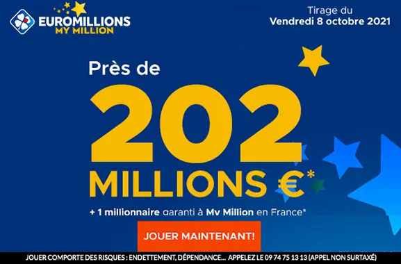 EuroMillions vendredi 8 octobre 2021 : 202 millions d&rsquo;€ à gagner (cagnotte historique)