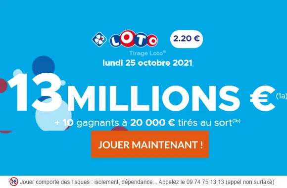 LOTO du lundi 25 octobre 2021 : 13 millions d&rsquo;€ à gagner !