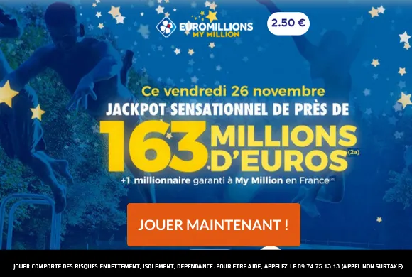 EuroMillions vendredi 26 novembre 2021 : 163 millions d&rsquo;€ à gagner !