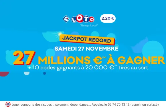 LOTO du samedi 27 novembre 2021 : 27 millions d&rsquo;€ à gagner (cagnotte record) !