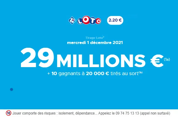 LOTO du mercredi 1er décembre 2021 : 29 millions d&rsquo;€ à gagner (cagnotte record) !
