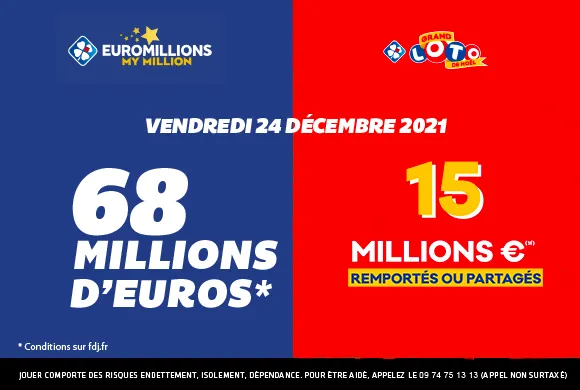 Grand LOTO de Noël : 15 Millions d’€ gagnés ou partagés + 69M€ à l’Euromillions ce vendredi 24 décembre 2021