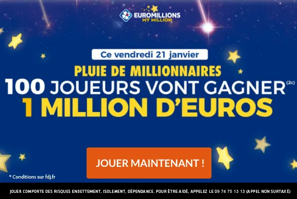 EuroMillions vendredi 21 janvier 2022 : 100 joueurs vont gagner 1 million d&rsquo;euros chacun !