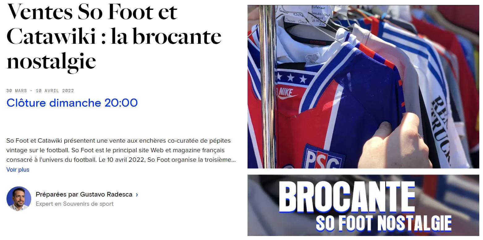La Brocante So Foot Nostalgie organise une vente aux enchères d&rsquo;objets vintage foot avec Catawiki
