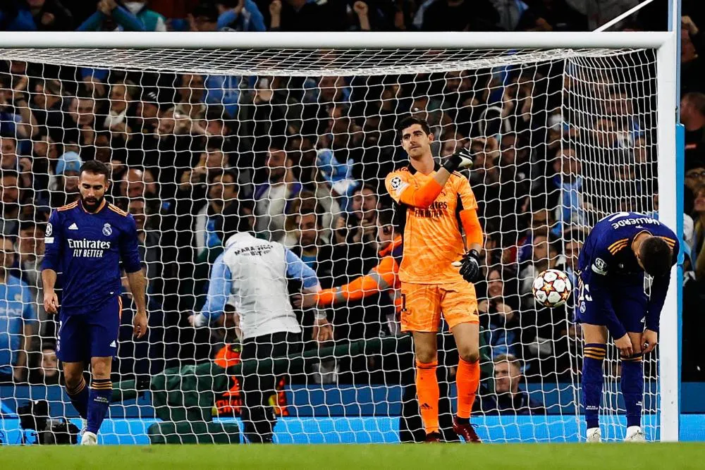 Thibaut Courtois après Manchester City-Real Madrid : «<span style="font-size:50%">&nbsp;</span>Le dernier but est pour ma pomme<span style="font-size:50%">&nbsp;</span>»