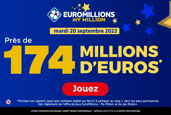 EuroMillions mardi 20 septembre 2022 : 174 millions d&rsquo;€ à gagner !