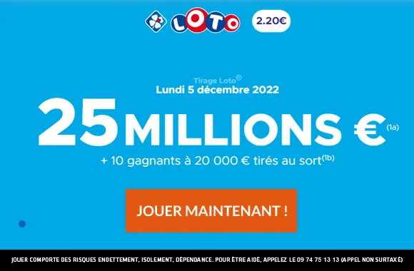 LOTO Lundi 5 décembre 2022 : 25 millions d’€ à gagner !