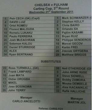 Photo : Ancelotti sur la feuille de match