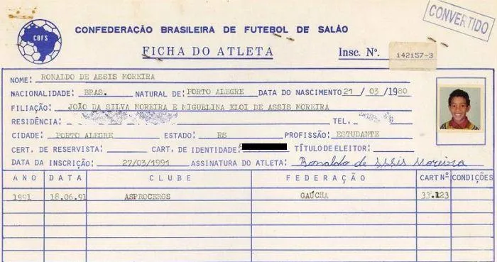 Photo : la première licence de Ronaldinho