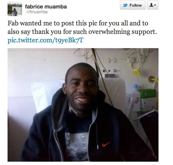 Muamba rassure via Twitter