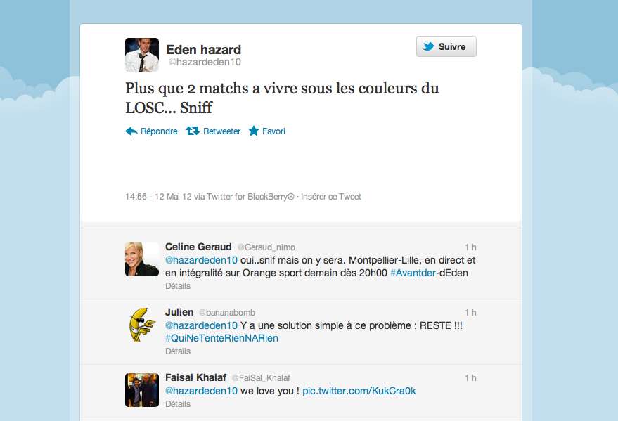 Photo : Eden Hazard tweete son départ
