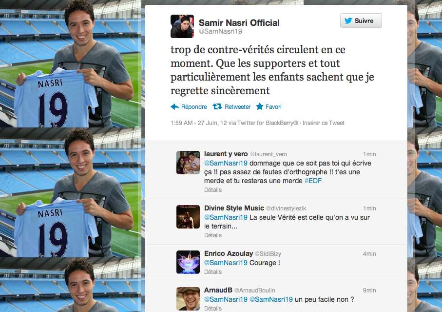 Photo : Nasri s’excuse sur Twitter
