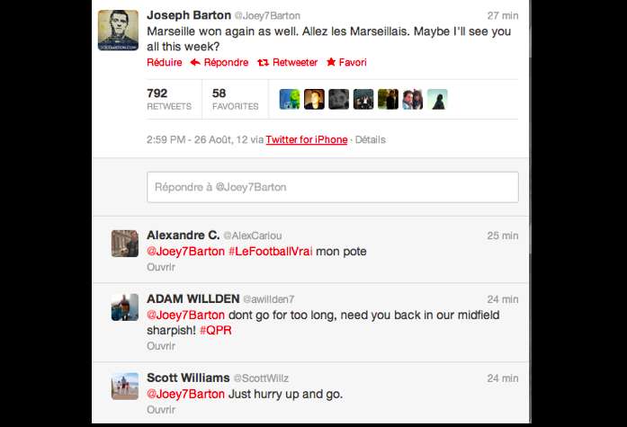 Photo : Barton à fond derrière l’OM