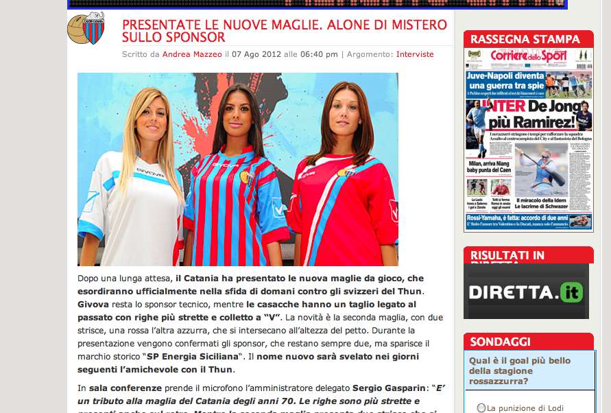 Photo : Les nouveaux maillots de Catane