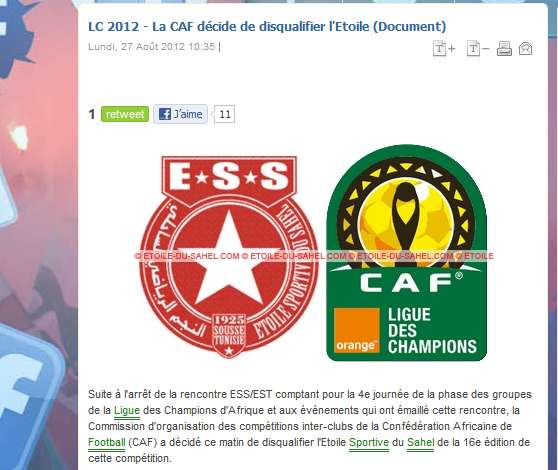 L&rsquo;Étoile du Sahel disqualifiée