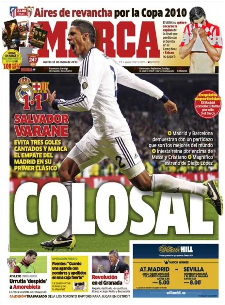 Photo : Varane fait la Une de Marca