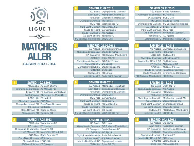 Le calendrier 2013-2014 dévoilé