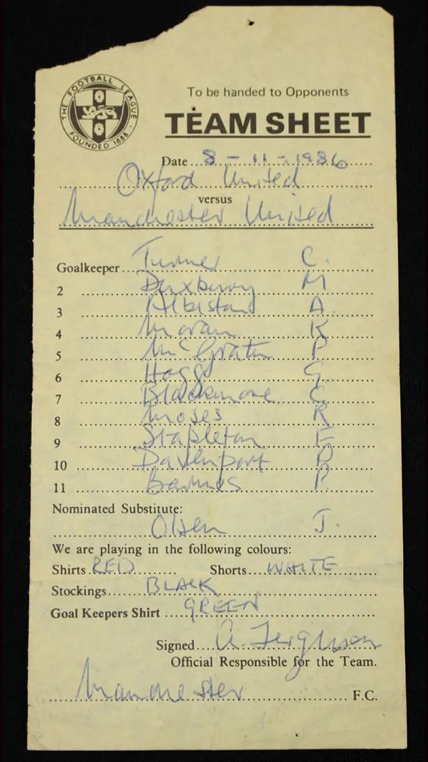 Photo : la feuille de match de Fergie