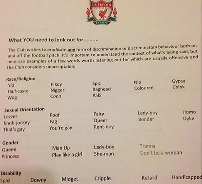 Photo : Liverpool bannit certains mots