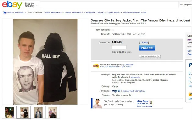 Photo : La veste de la «<span style="font-size:50%">&nbsp;</span>victime<span style="font-size:50%">&nbsp;</span>» d&rsquo;Hazard sur eBay