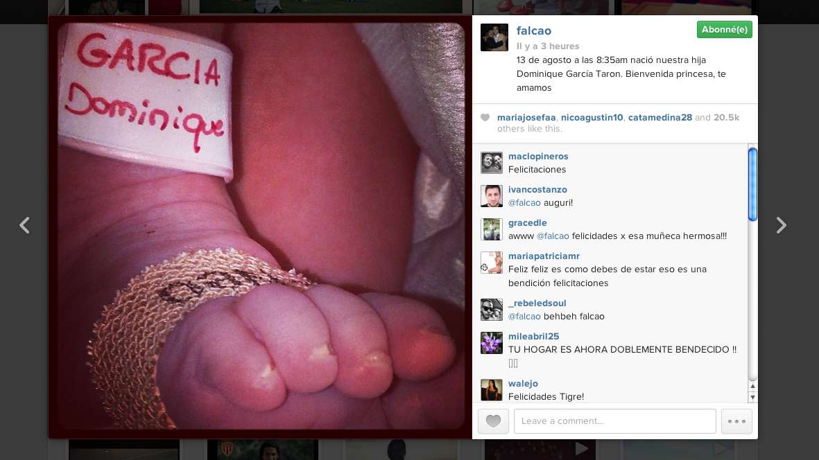 Photo: la fille de Falcao est née