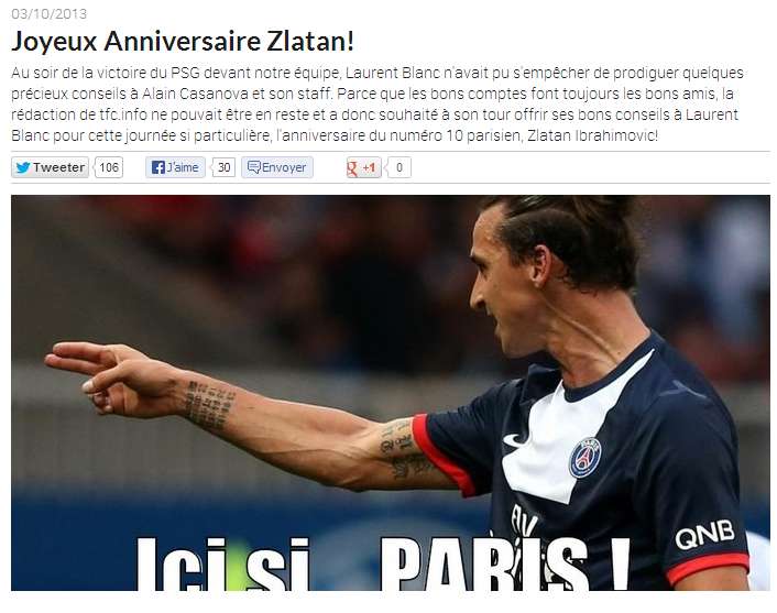 Le TFC et les cadeaux de Zlatan