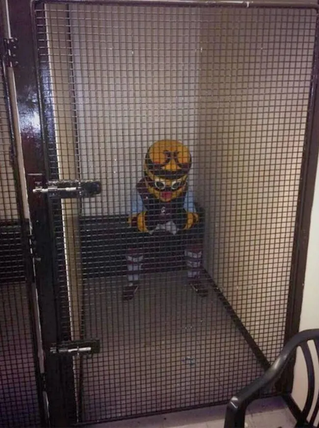 Photo : Une mascotte derrière les barreaux